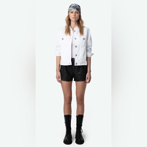 NWT Zadig & Voltaire White Kaely Embroidered Denim Jacket w Silver Button Size M - Picture 1 of 14
